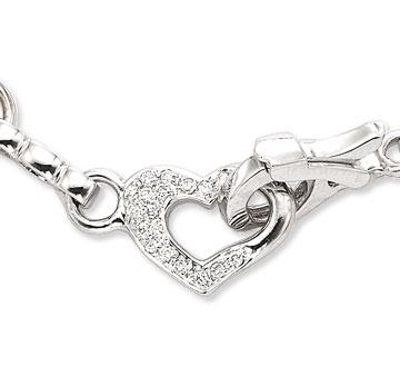 14k White Gold Heart 6.4mm Pave Diamond Charm Bracelet